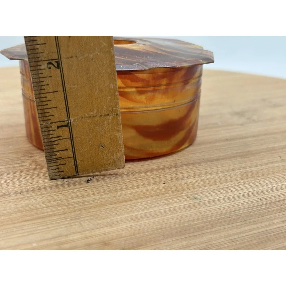 Vintage‎ Celluloid Faux Tortoise Shell Vanity Powder Trinket Box